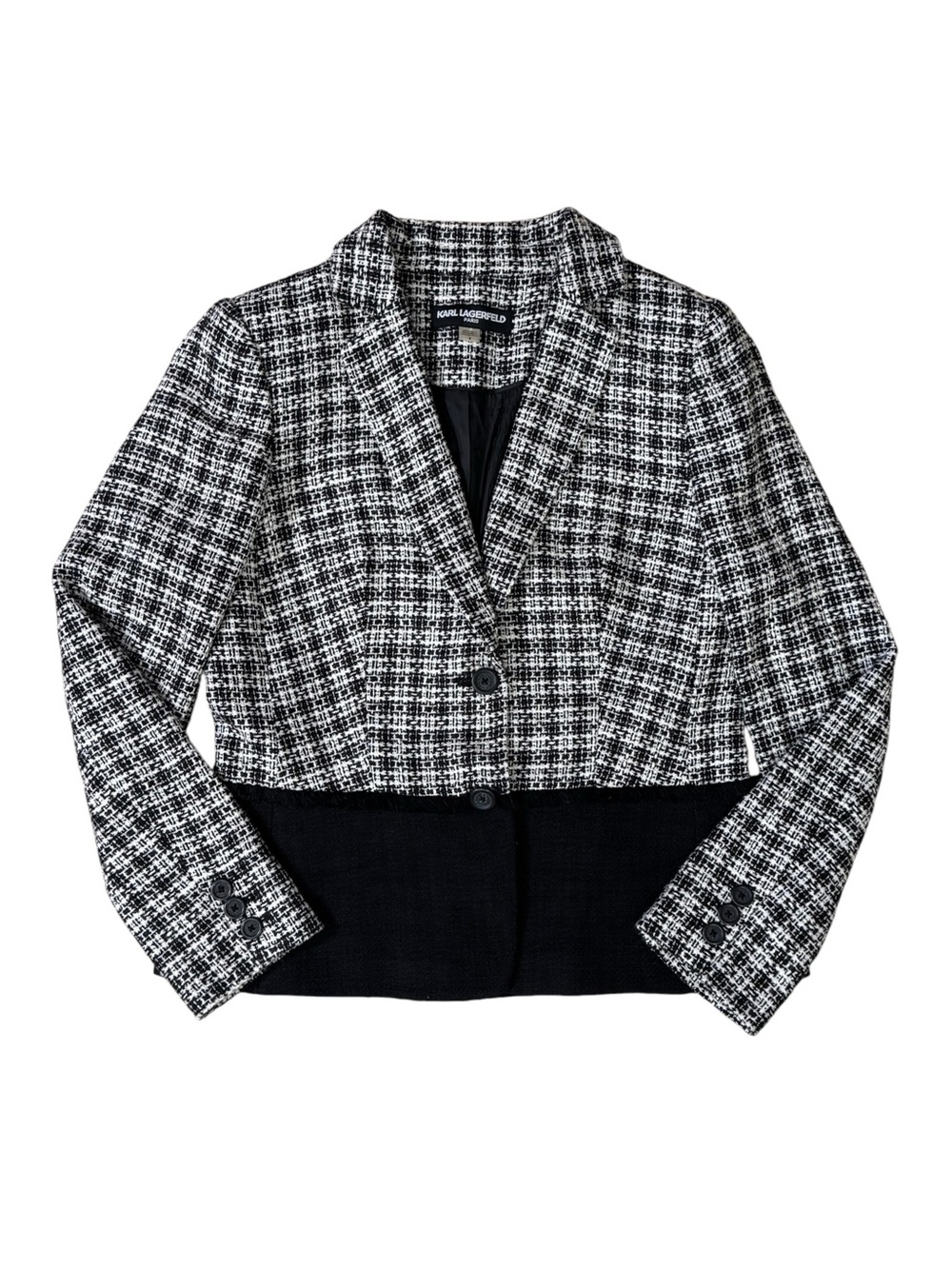 Karl Lagerfeld Paris Women's Black White Tweed Color-block Blazer Jacket 8